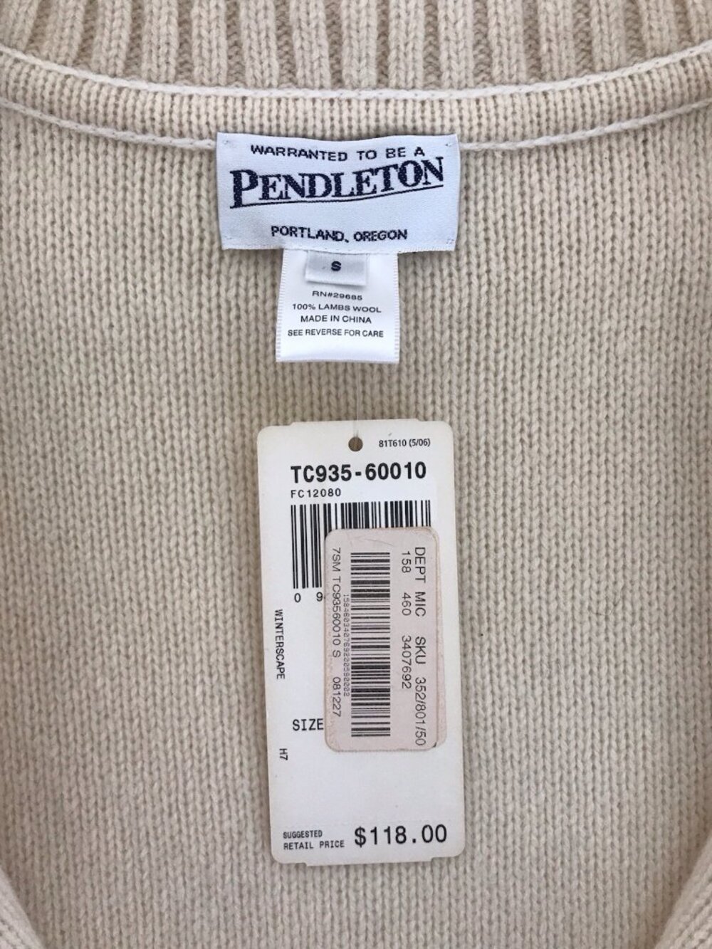 Pendleton 100% Lambswool Full Zip Cable Knit Ladies Sweater Cream Size Small - Picture 7 of 13